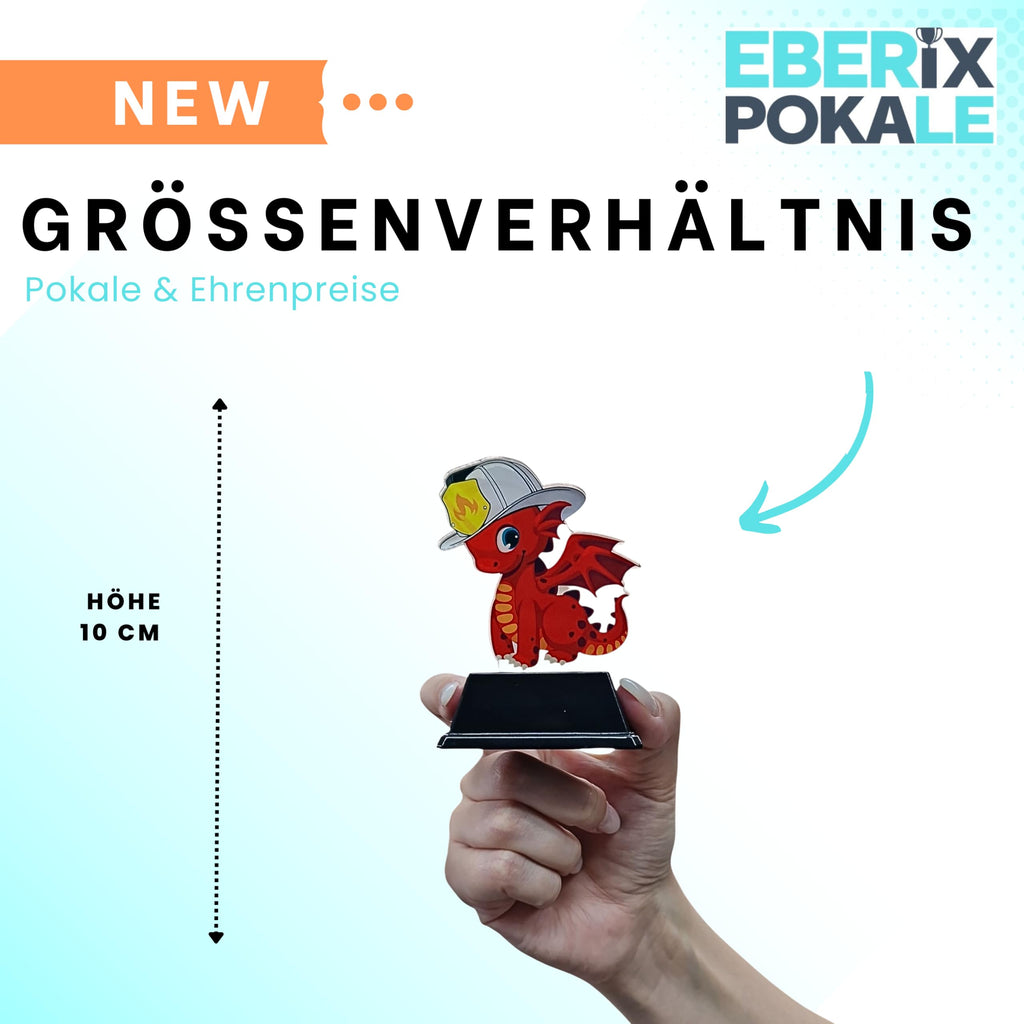 10cm Kinderfeuerwehr-Pokal - Acryl Trophäe mit Drache & Wunschgravur