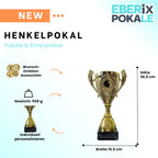 Henkelpokal Gold 26,5cm | Ehrenpokal | Wunschemblem | Gravur | 550g
