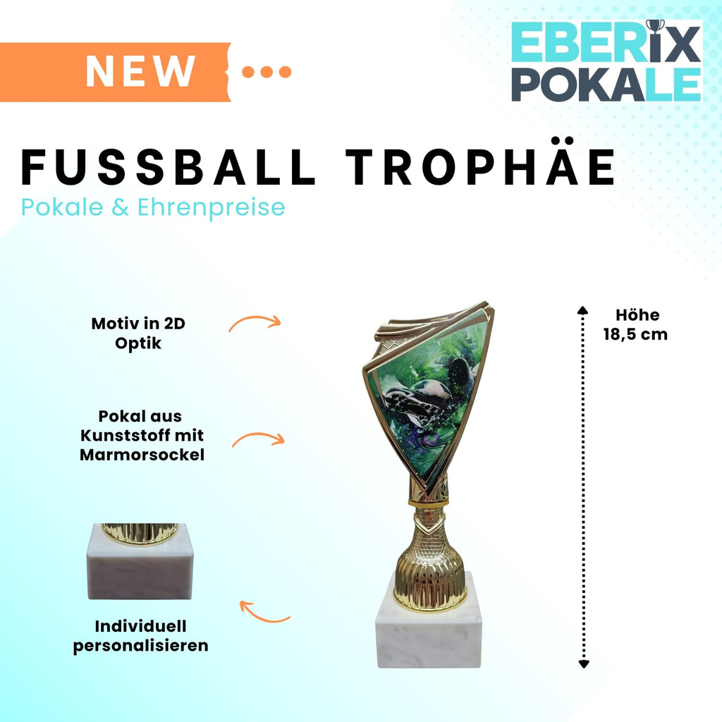 Fußball-Trophäe 18,5cm auf Marmorsockel - Pokal mit Wunschgravur & 2D-Motiv