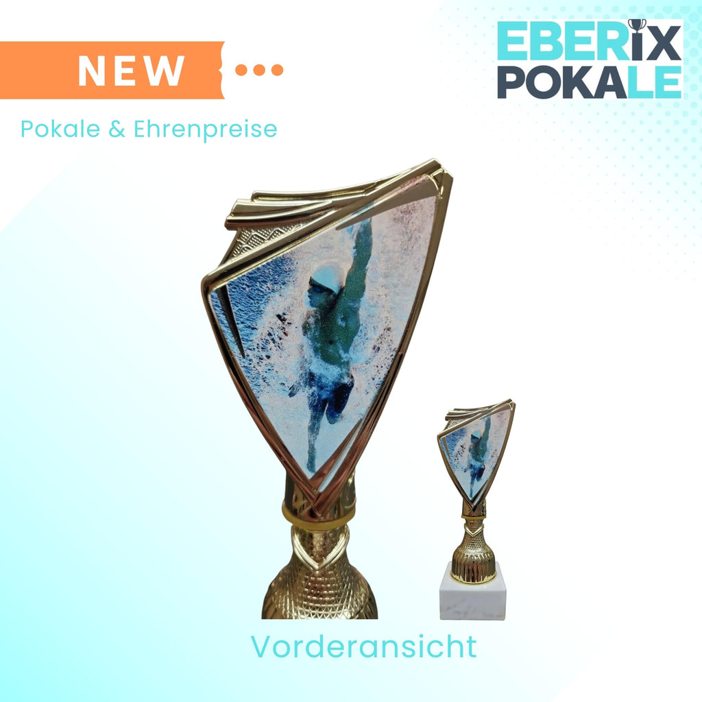 Schwimm Pokal 18,5 cm - 2D-Motiv Trophäe auf Marmor - Award mit Gravur