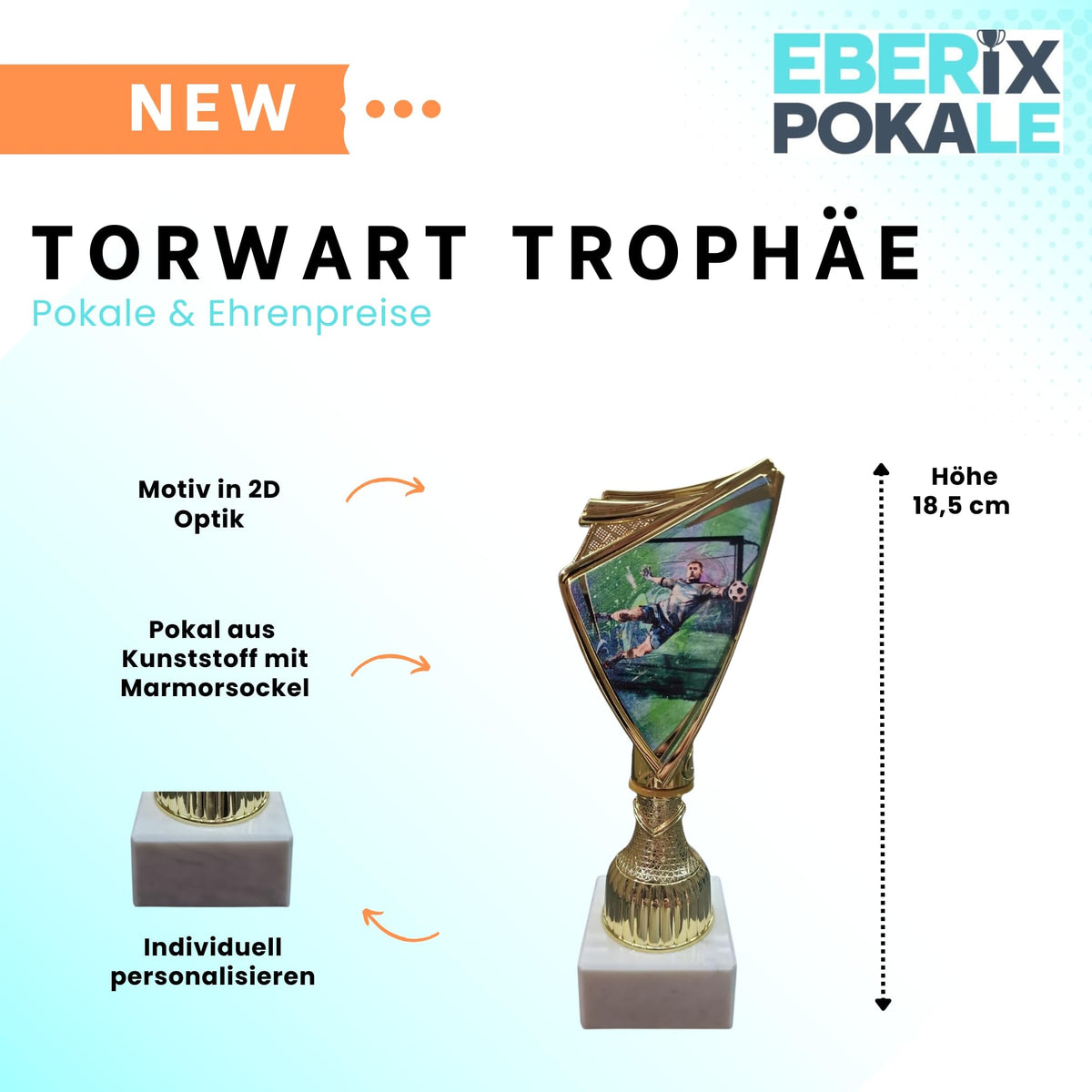 Fußball Torwart Pokal 18.5 cm - Trophäe mit Wunschgravur & Marmorsockel