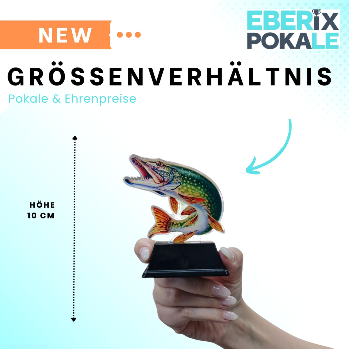 10 cm Angel Pokal Trophäe Fisch Award leicht stabil Acryl Wunschgravur inklusive