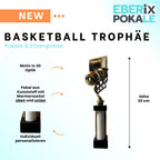 eberix · Basketball Pokal · mit Wunschgravur ·Trophäe mit Korb & Ball Motiv · Siegerpokal für Basketballturnier, Vereinsmeisterschaft, Streetball · personalisierbar ·