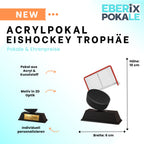 10 cm Eishockey Pokal - Acryltrophäe mit Puck & Tor Motiv - Inkl. Gravur