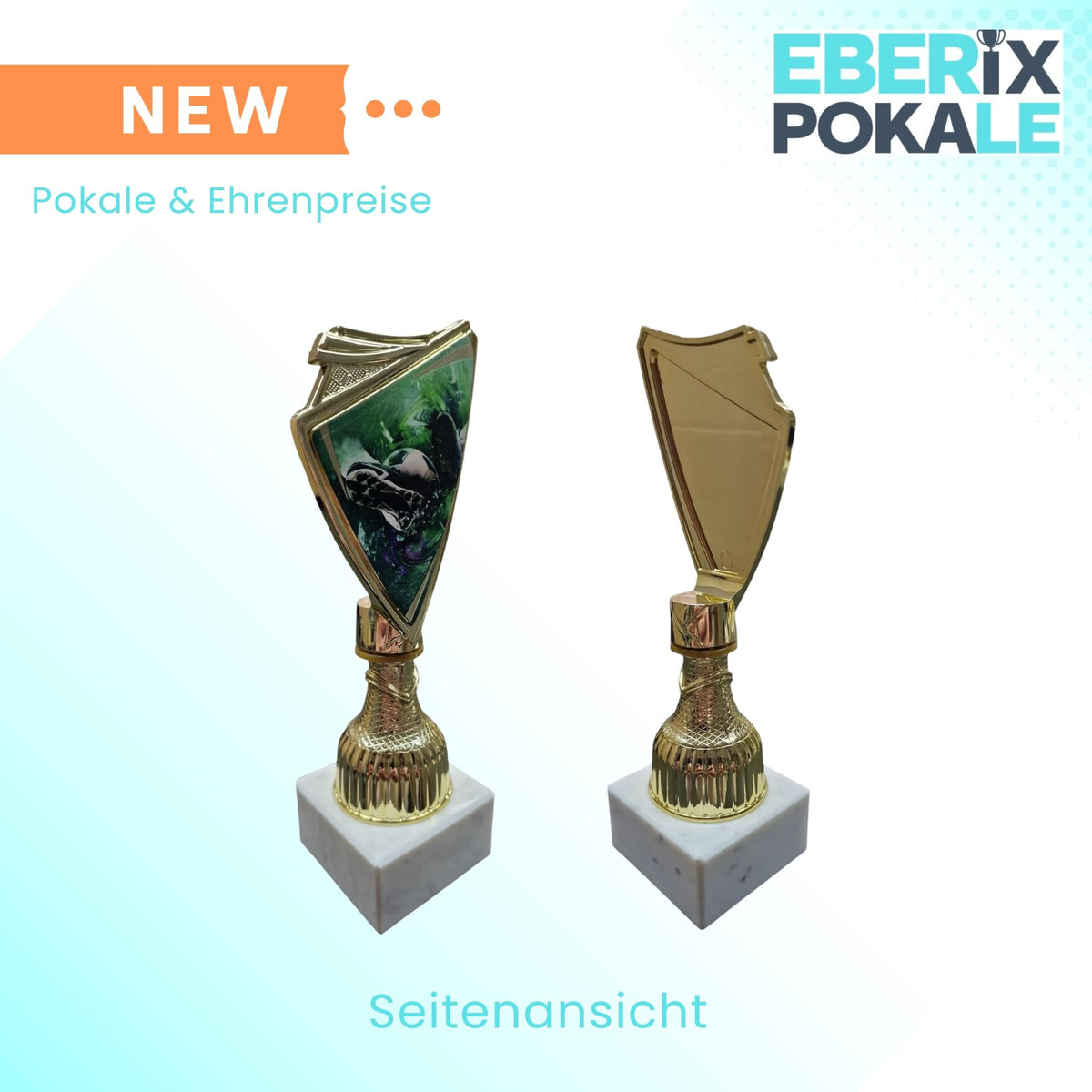 Fußball-Trophäe 18,5cm auf Marmorsockel - Pokal mit Wunschgravur & 2D-Motiv