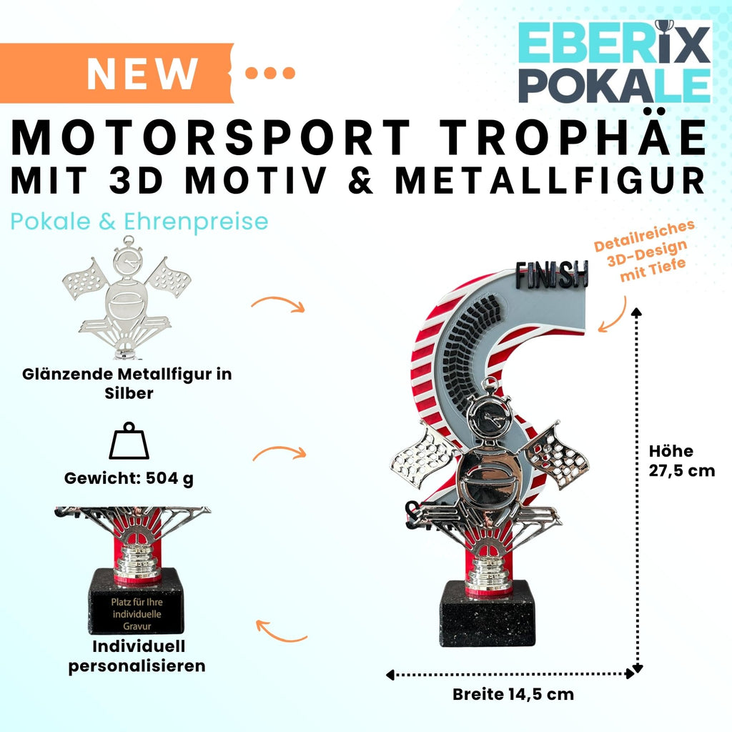 Motorsport Trophäe 27,5 cm Metallfigur mit 3D-Motiv & Wunschgravur
