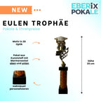 eberix · Bildung Eule Pokal · Trophäe mit Glanzsäule inkl. Gravur · Ehrenpreis für Schulabschluss, Klassenbeste, Abitur, Zeugnisverleihung · optional mit zweitem Gravurschild