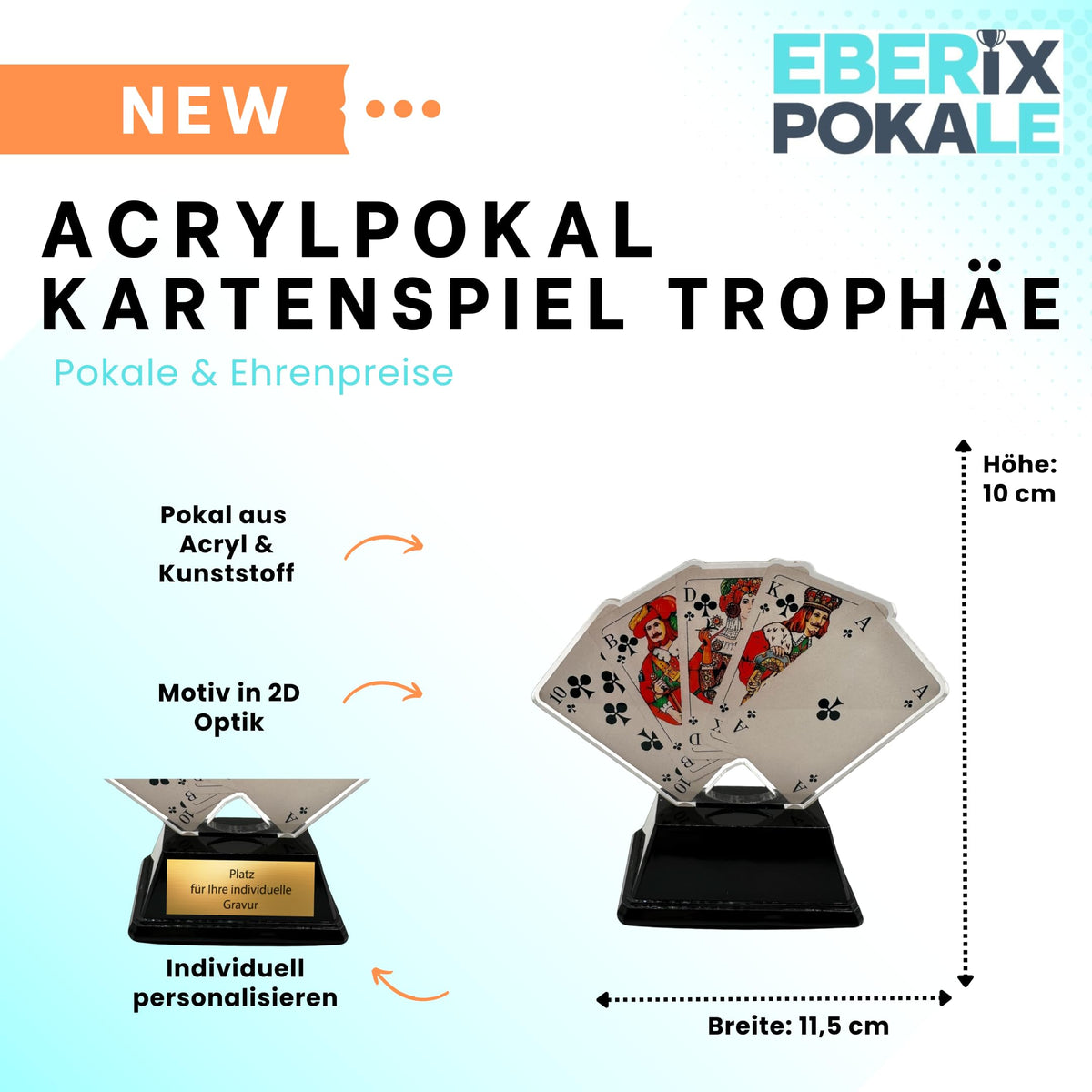 10 cm Acryl Kartenspiel Pokal - Trophäe für Skat, Poker & Doppelkopf