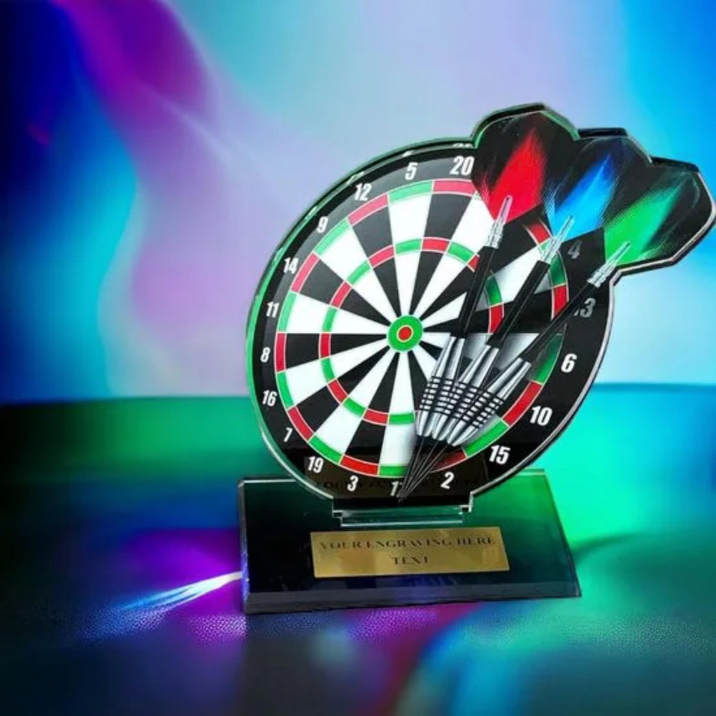 Dart-Pokal mit Wunschgravur - Acryl-Trophäe für Dartturniere - Award 2D