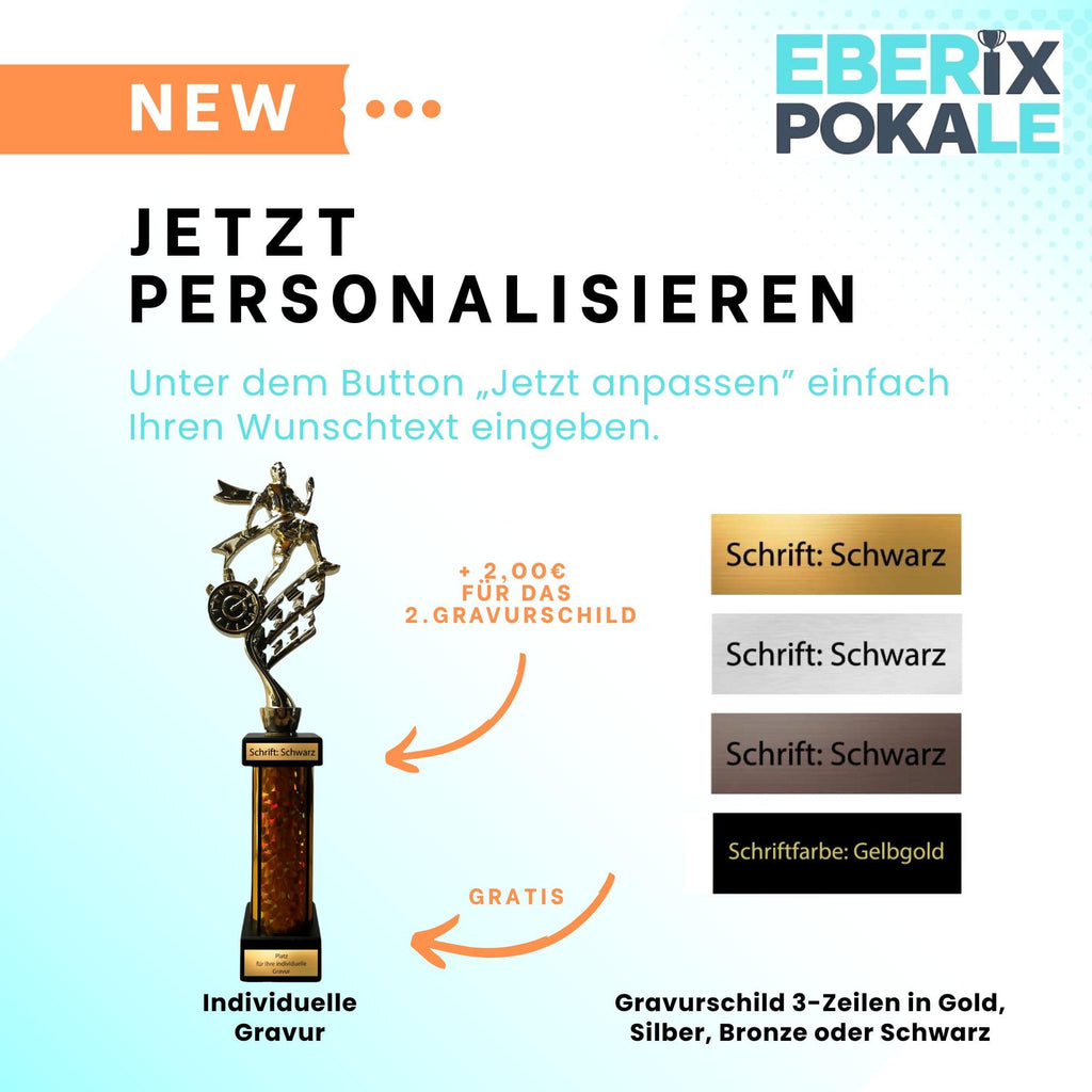 eberix · Laufsport Pokal · mit Wunschgravur · Trophäe mit Läufer-Motiv · Siegerpokal für Marathon, Volkslauf, Sportfest, Vereinsmeisterschaft · personalisierbar ·