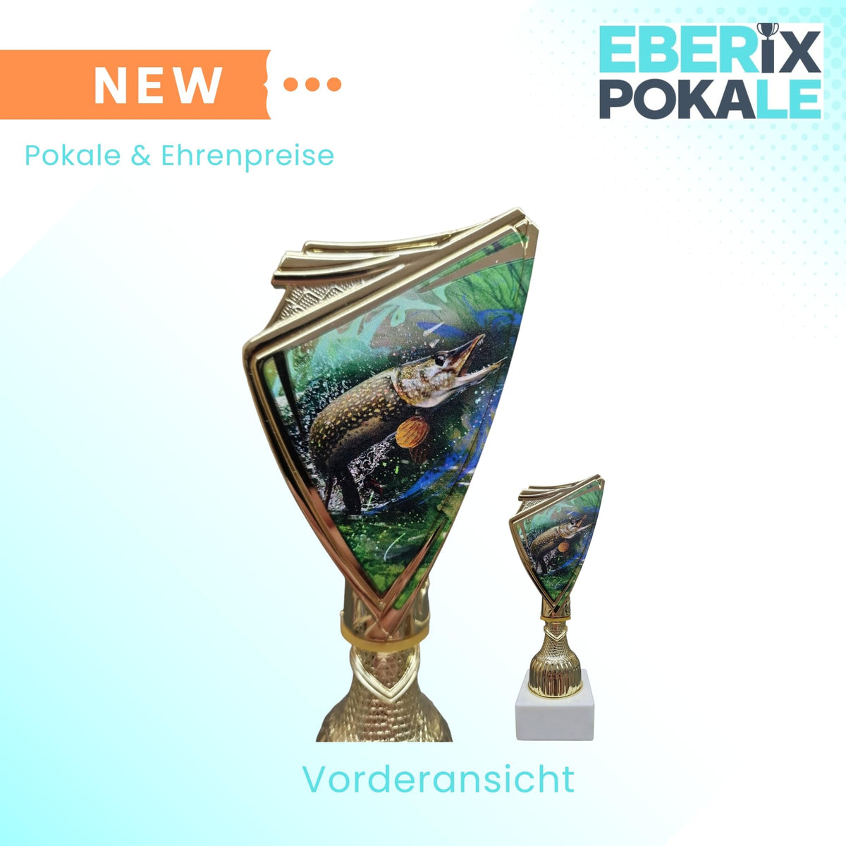 Hecht Pokal Trophäe 18,5 cm - Goldene Angel Auszeichnung mit Marmorsockel