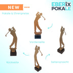 EBERiX POKALE – Metall Golfer Pokal 24 cm hoch – Award aus Metall mit Gravurschild – Golfturnier Trophäe auf Resin Sockel – kein Kunststoff – personalisierbar & sofort überreichbar