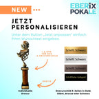 eberix · Fußball Pokal · mit Wunschgravur · Trophäe mit Ball & Schuh Motiv · Siegerpokal für Fußballturnier, Vereinsmeisterschaft, Jugendfußball, Sportfest · personalisierbar ·