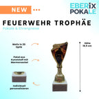 Feuerwehr Pokal 18,5cm - Goldene Trophäe mit 2D-Motiv & Marmorsockel