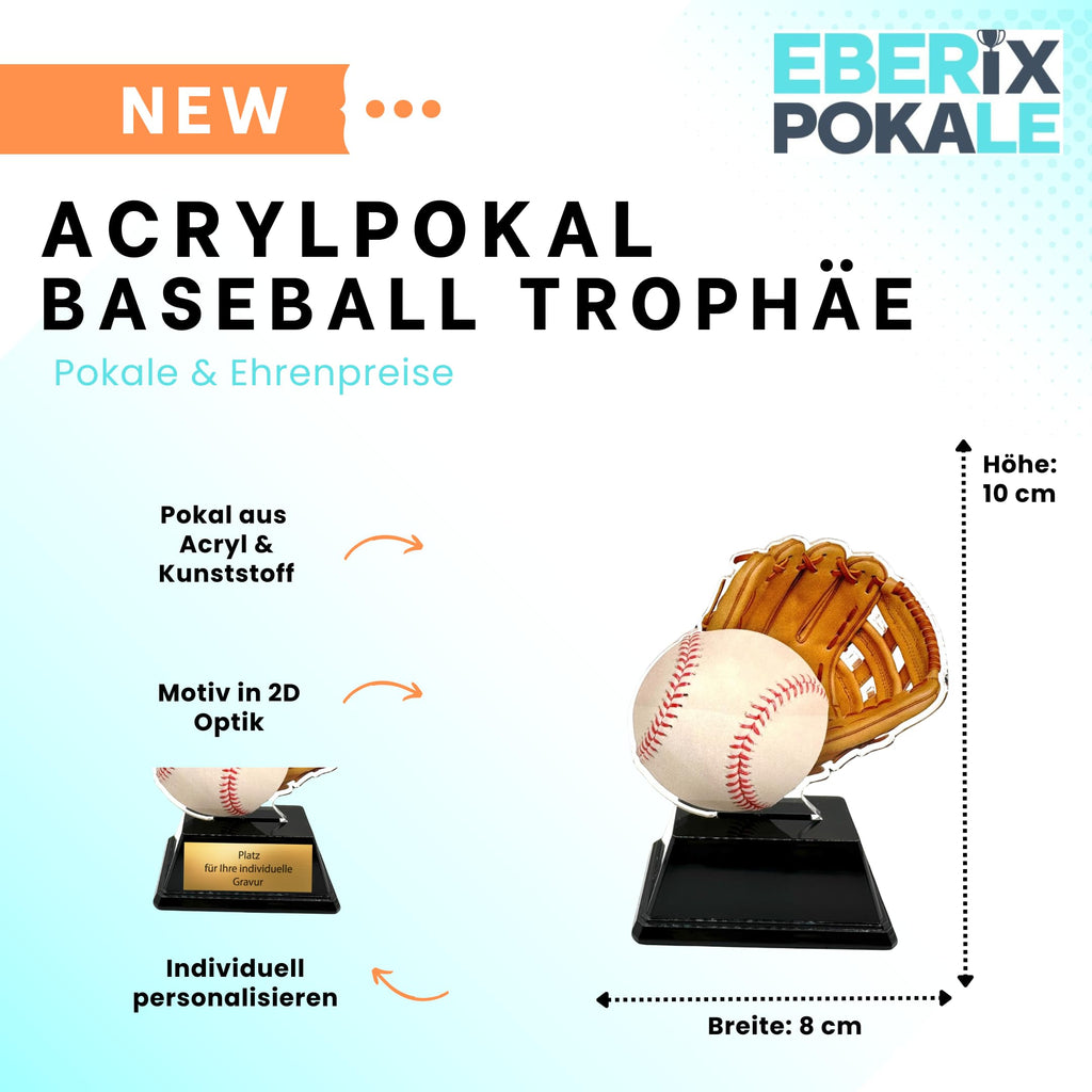 XS Acryl Baseball Pokal 10 cm - Trophäe Award mit Gravurschild