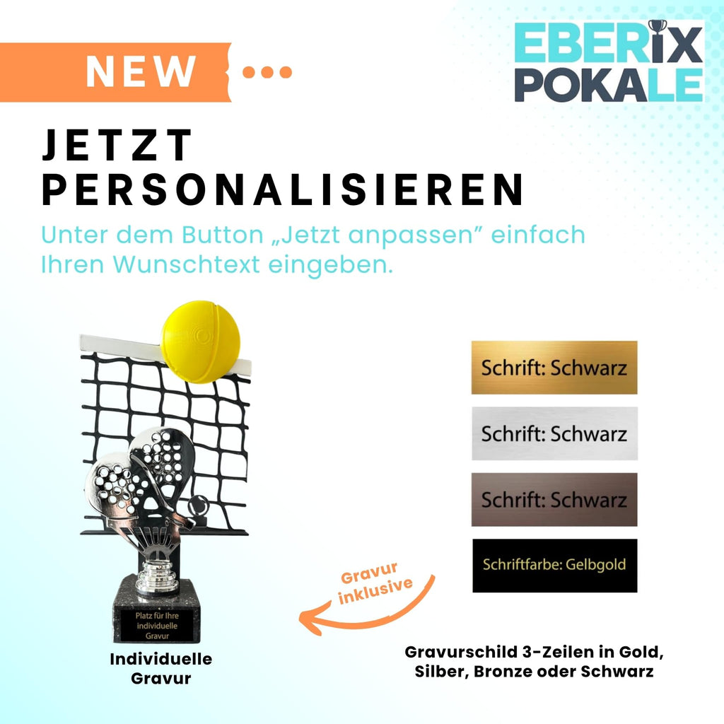Padel Trophäe 26,5 cm Metallfigur mit 3D-Motiv & Wunschgravur