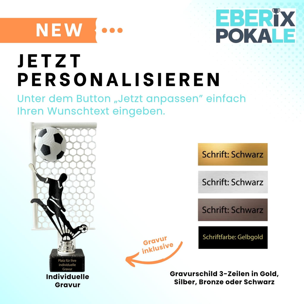 Fußball Pokal 27 cm Metallfigur mit Wunschgravur & 3D-Hintergrund
