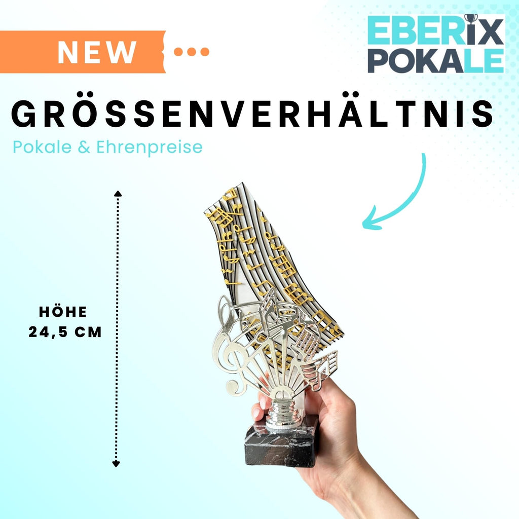 Musik Pokal 24,5 cm Metallfigur mit Wunschgravur & 3D-Hintergrund