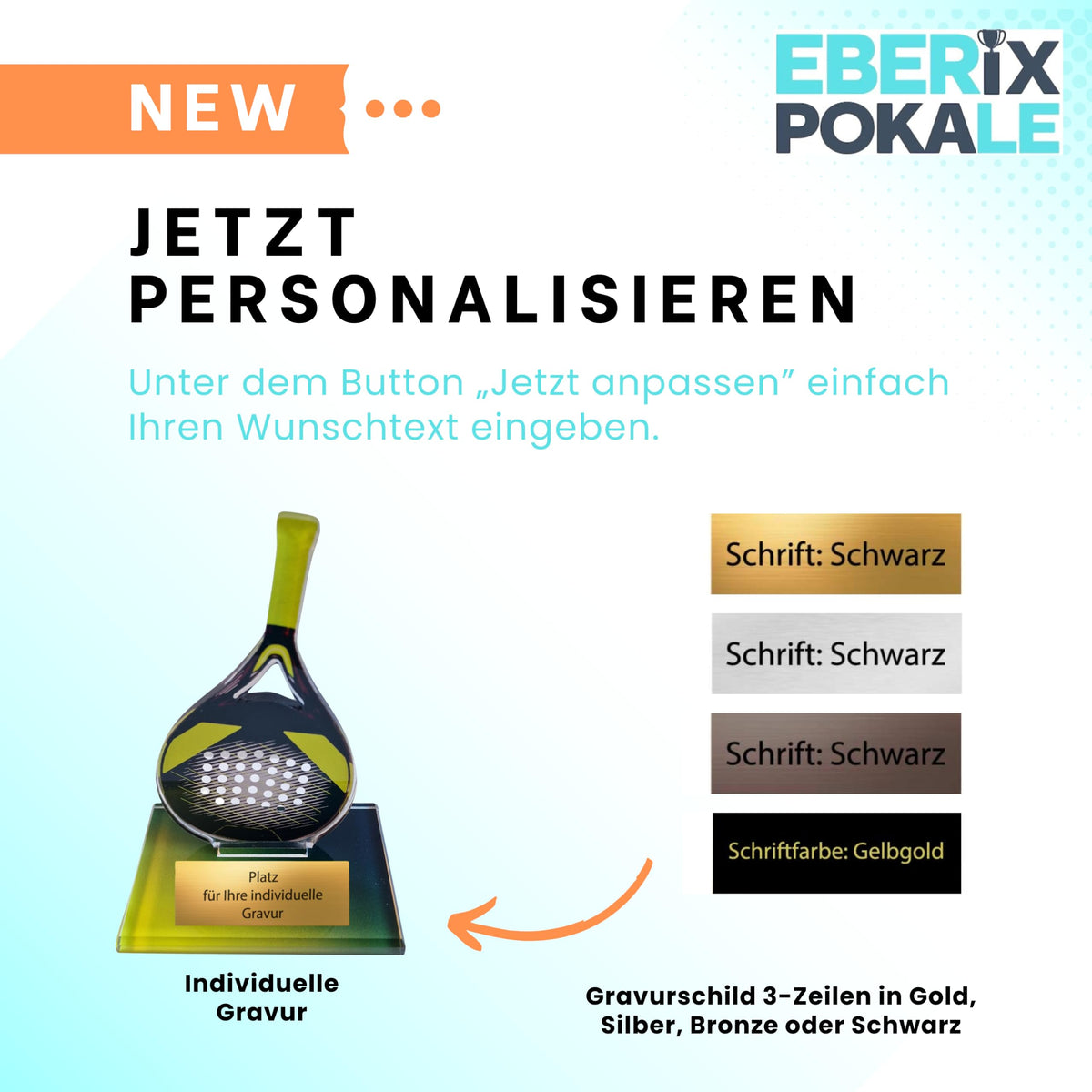 Padel Pokal 13 cm aus Acryl mit Gravur - Moderne Trophäe für Turniere