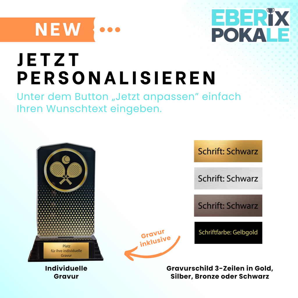 18,5 cm Padel Pokal aus Acryl mit Kunststoffsockel - Gravur Siegerpokal