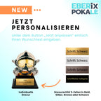 XS Acryl Feuerwehr Pokal 9 cm Hoch - Trophäe mit Gravurschild & Helm-Motiv