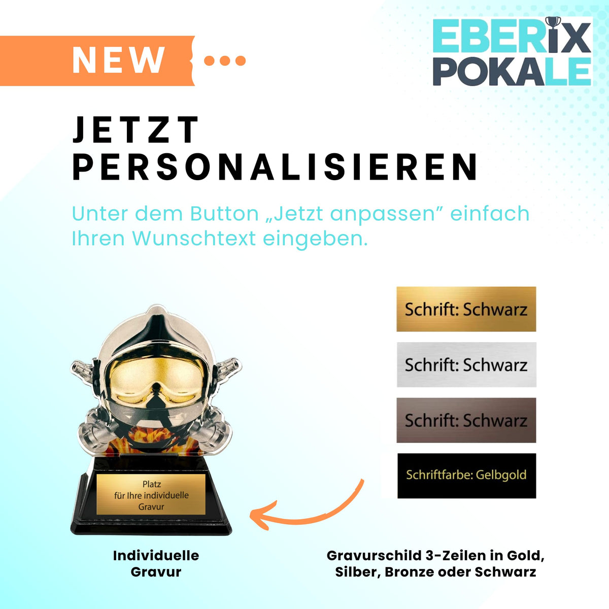 XS Acryl Feuerwehr Pokal 9 cm Hoch - Trophäe mit Gravurschild & Helm-Motiv