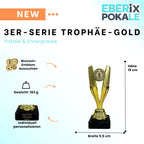EBERiX POKALE – Pokal 15 cm mit Gravur auf Marmorsockel – wählbar in Gold Silber Bronze – personalisierte Kunststoff Trophäe – Award für Turniere & Events – einzeln oder als 3er-Set