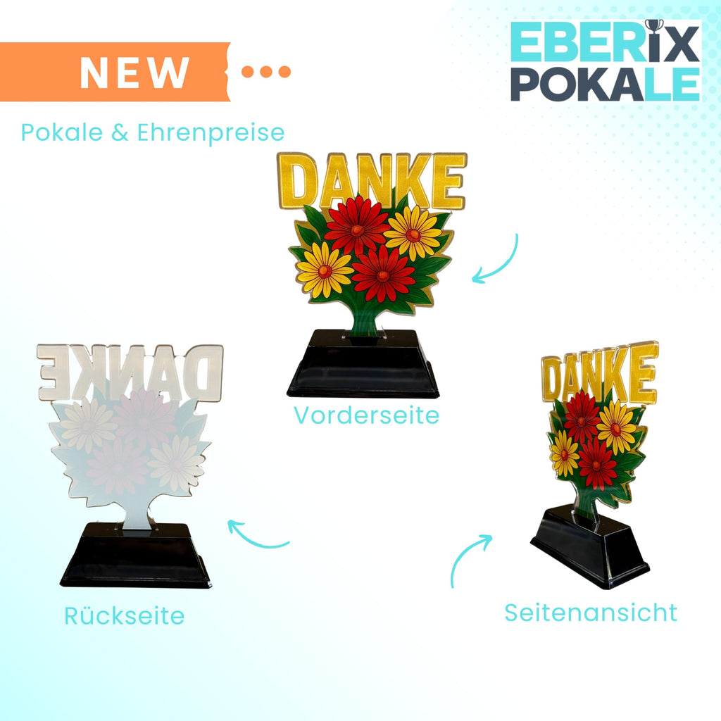 Acryl Pokal Danke Aufsteller 15 cm - Trophaee mit Gravurschild & Award