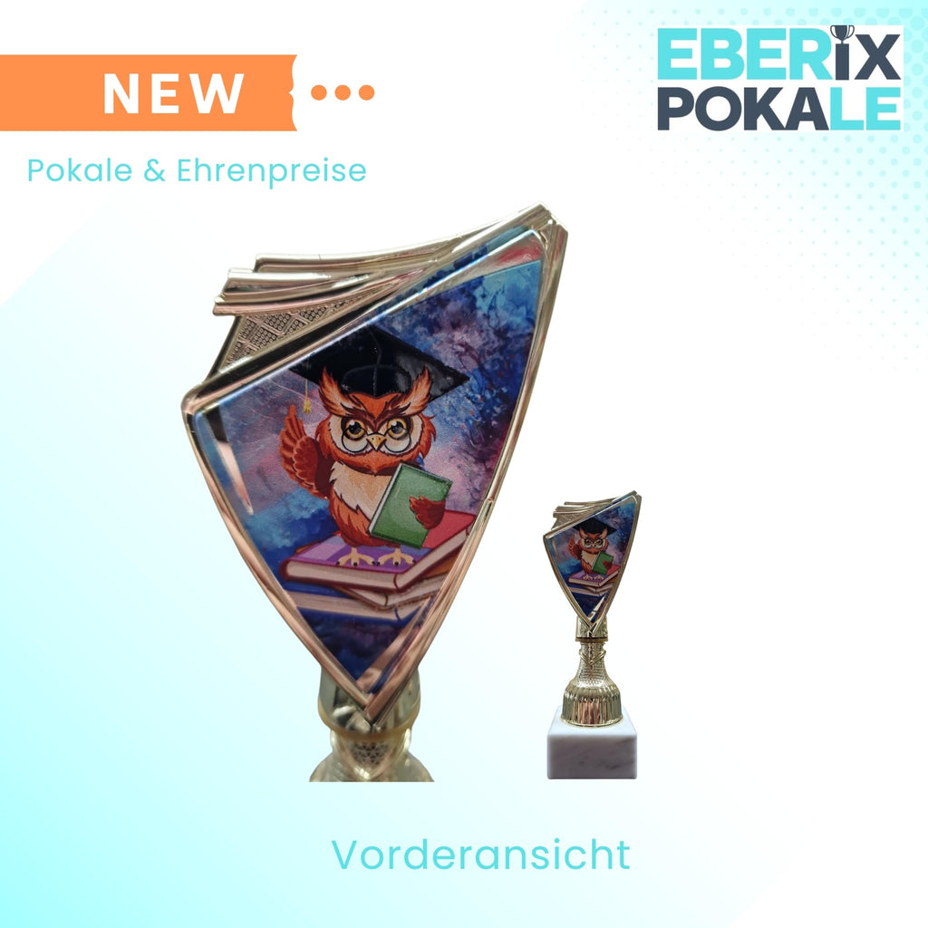 Eberix Eulen Pokal 18,5cm - Trophäe mit Gravur, Marmorsockel & 2D-Motiv