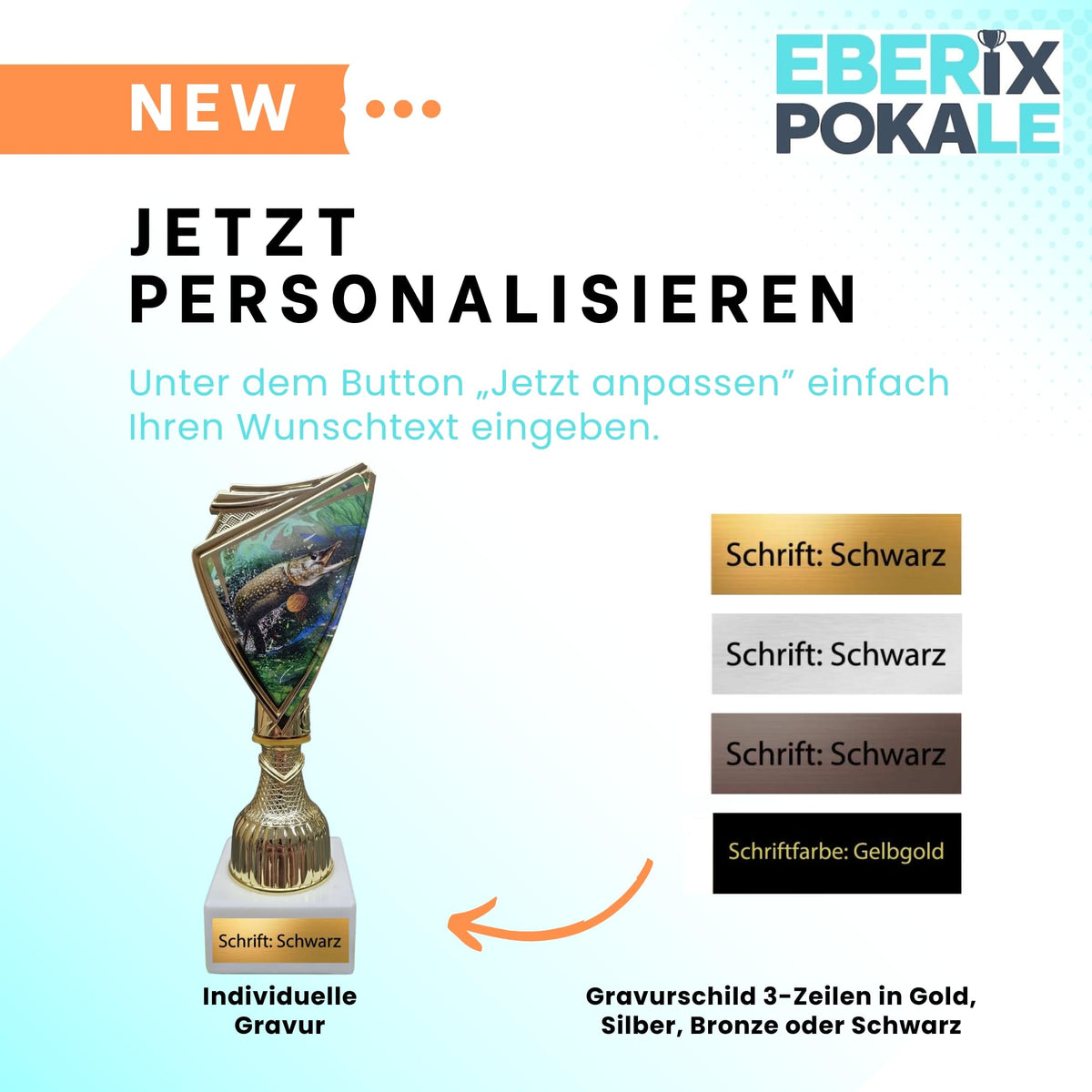 Hecht Pokal Trophäe 18,5 cm - Goldene Angel Auszeichnung mit Marmorsockel