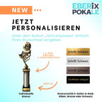 eberix · Fußball Pokal · mit Wunschgravur · Trophäe mit weißer Glanzsäule inkl. Gravur · Siegerpokal für Fußballturnier, Vereinsmeisterschaft, Jugendfußball · personalisierbar ·