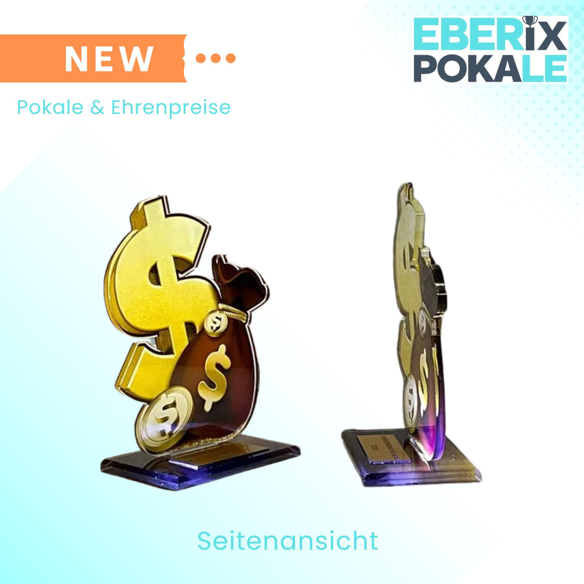 Dollarzeichenpokal Acryl Trophäe - Award Pokal mit Wunschgravur - Erfolg