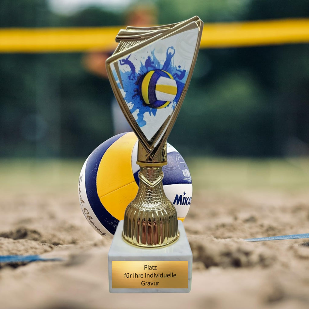 18,5 cm Volleyball Pokal Trophäe - Gold Award mit Marmorsockel & Gravur