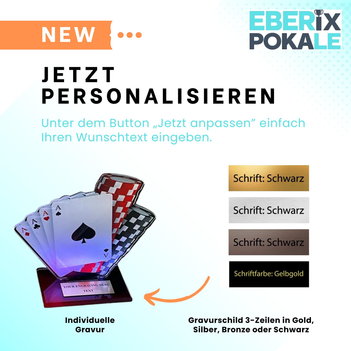 Pokal Poker mit Gravur - Pokerpokal Trophäe aus Acryl für Spieleabende