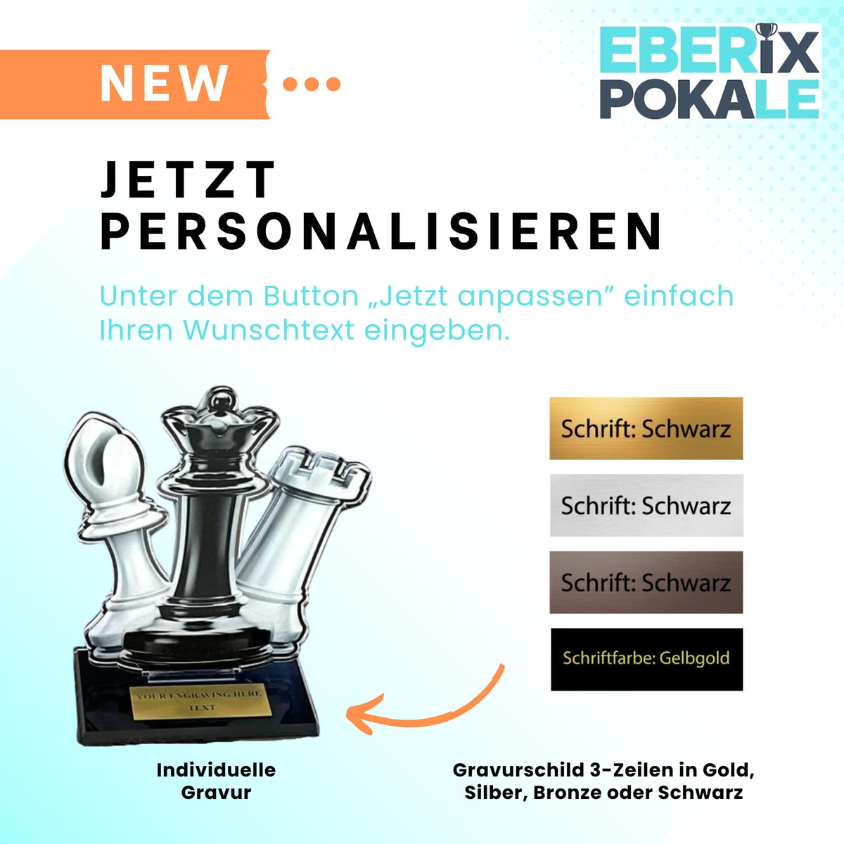 Schach Pokal 80cm mit Gravur - 2D Acryl Award Trophäe für Turniere