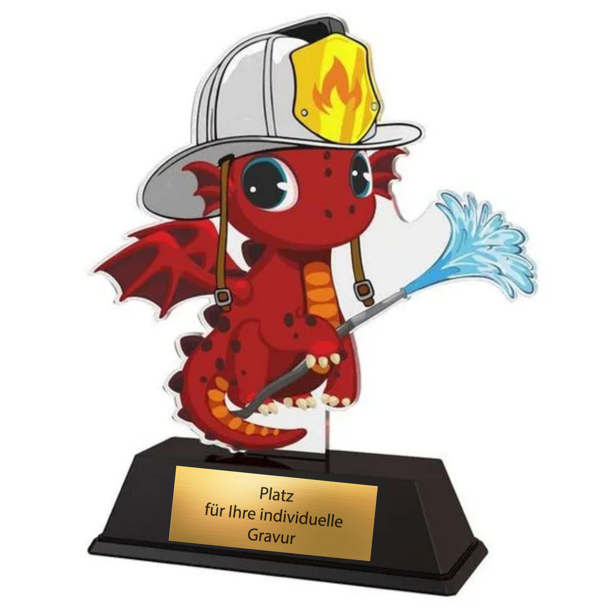 XS Kinderpokal Feuerwehr-Drache 10 cm - Trophäe mit Gravur & Schild