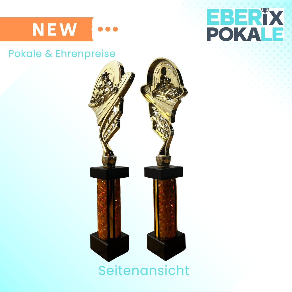 eberix · Go-Kart Motorsport Pokal · mit Wunschgravur · Kart Racing Trophäe · Siegerpokal für Rennen und Motorsport-Wettbewerbe · personalisierbar ·