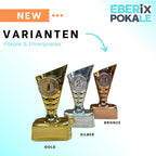 EBERiX – 3er Pokal-Set Platz 1, 2, 3 – Mini-Trophaeen aus Kunststoff mit Gravur – Gold, Silber & Bronze – ca. 11 cm hoch – geeignet fuer Turniere, Kinderfeste, Spieleabende & als Geschenkpokal