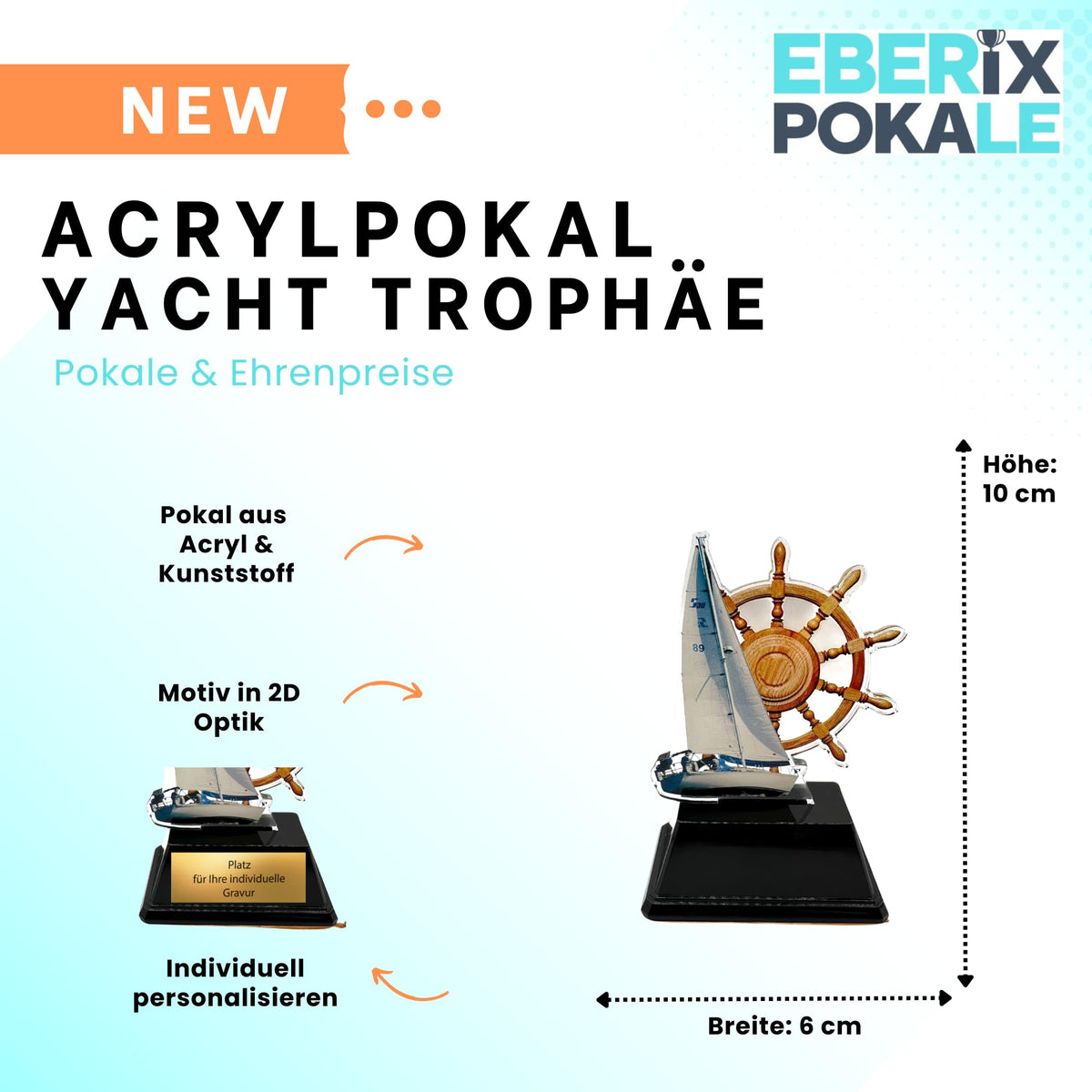XS Pokal Segelboot 10 cm - Maritime Trophäe mit Gravur & Steuerrad
