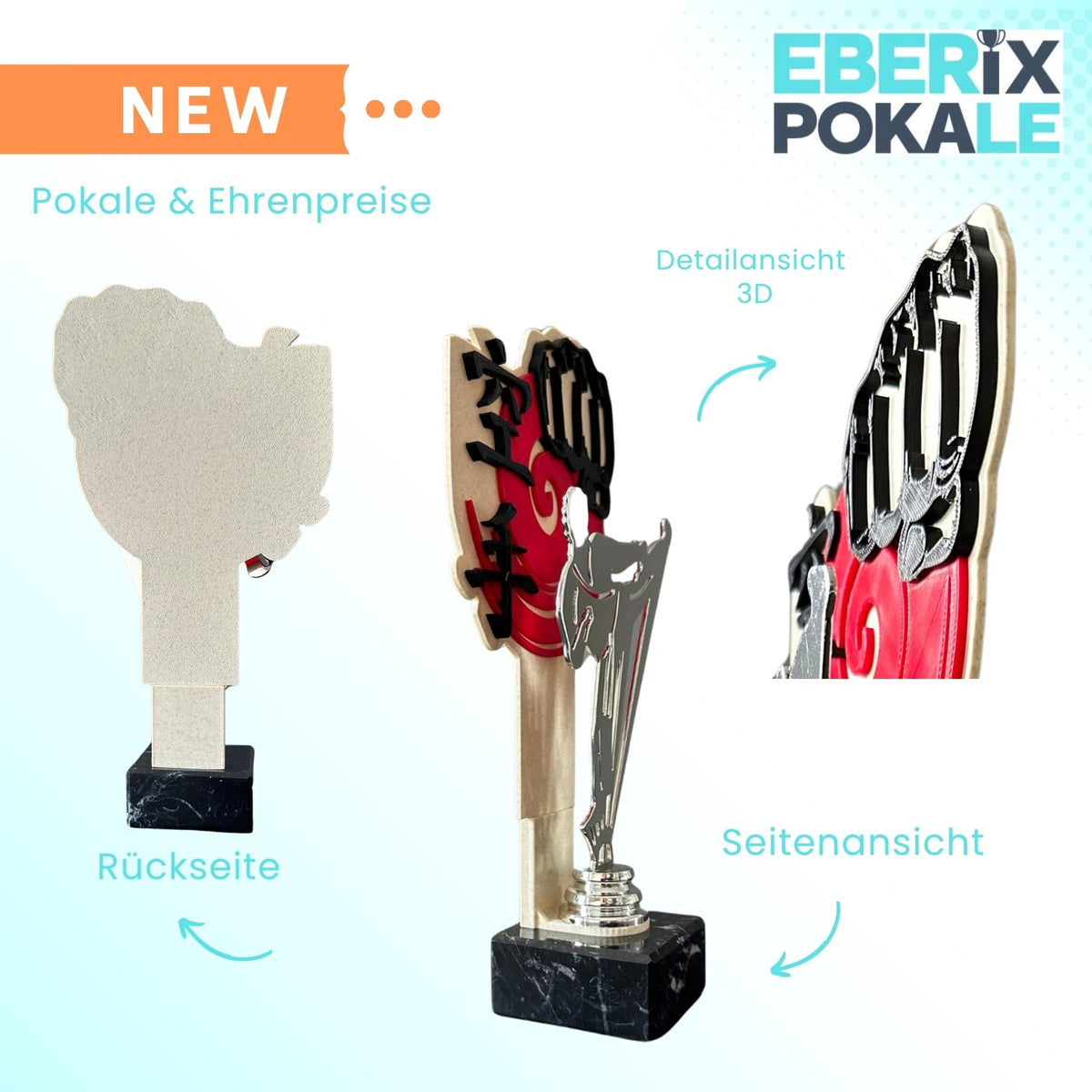 Kampfsport Pokal 27 cm Metallfigur mit Wunschgravur & 3D-Hintergrund