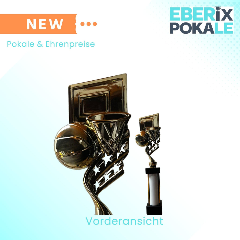 eberix · Basketball Pokal · mit Wunschgravur ·Trophäe mit Korb & Ball Motiv · Siegerpokal für Basketballturnier, Vereinsmeisterschaft, Streetball · personalisierbar ·