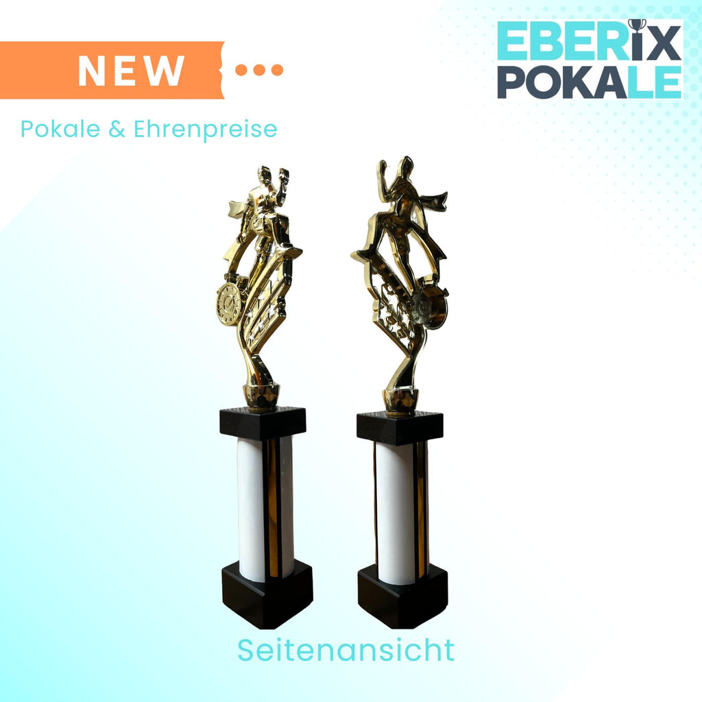eberix · Laufsport Pokal · mit Wunschgravur · Trophäe mit weißer Glanzsäule · Siegerpokal für Laufwettkampf · Volkslauf · Sportfest Vereinsmeisterschaft · personalisierbar ·