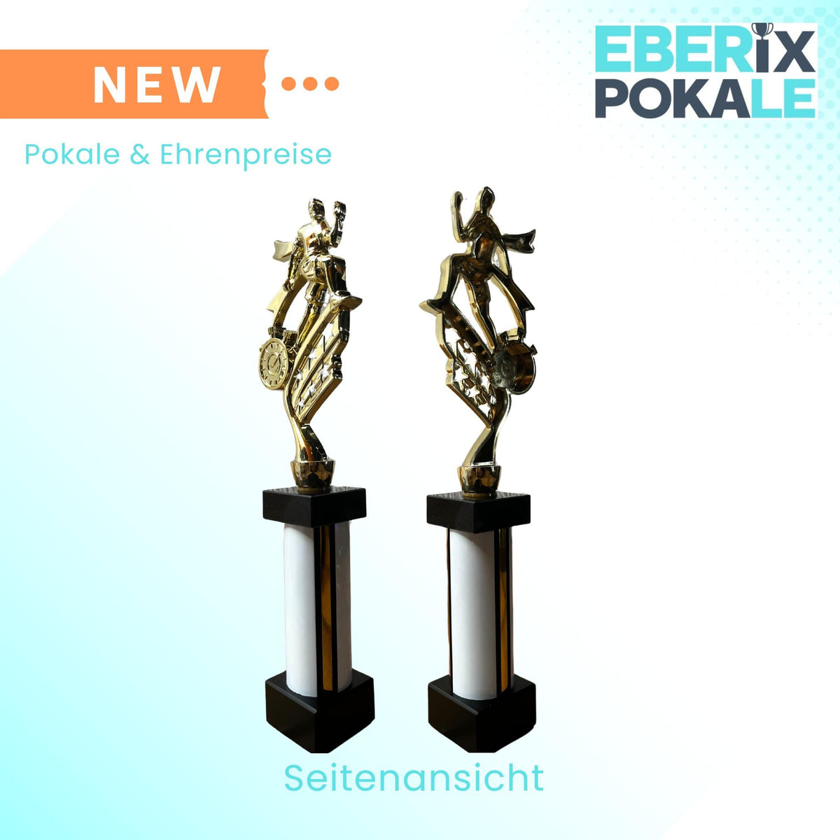 eberix · Laufsport Pokal · mit Wunschgravur · Trophäe mit weißer Glanzsäule · Siegerpokal für Laufwettkampf · Volkslauf · Sportfest Vereinsmeisterschaft · personalisierbar ·