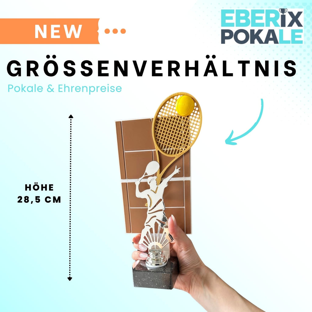 Tennispokal 28,5 cm Metallfigur mit Wunschgravur & 3D-Hintergrund
