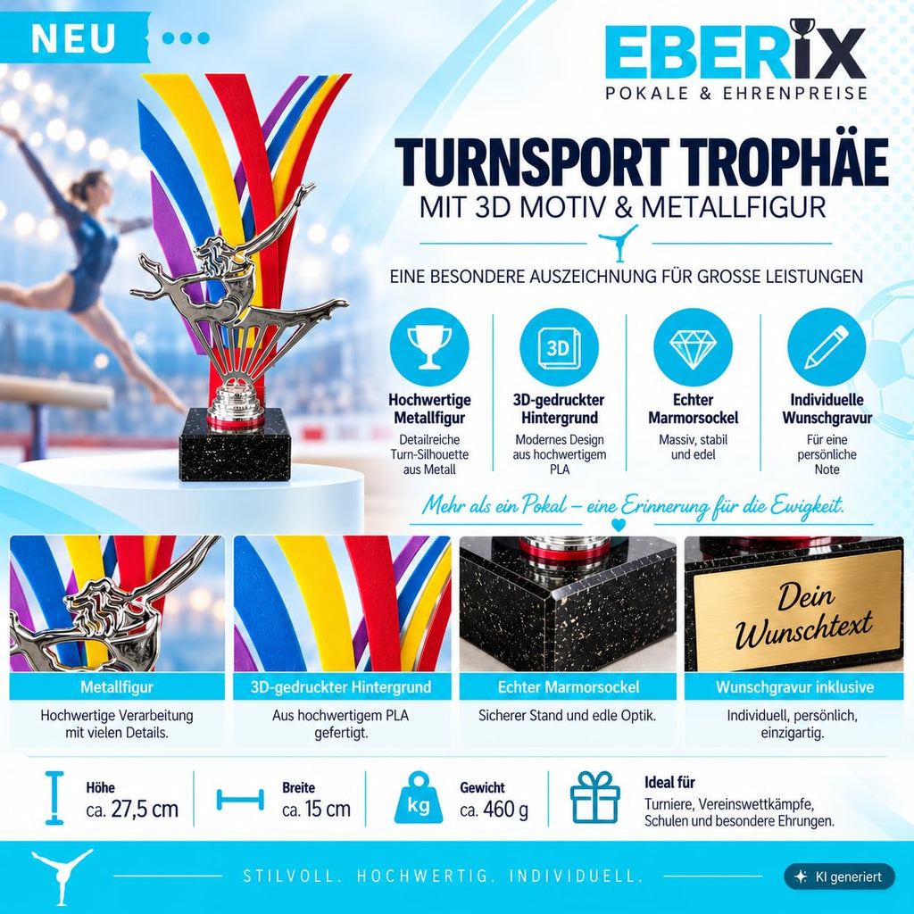Turnsport Trophäe 27,5 cm Metallfigur mit 3D-Motiv & Wunschgravur