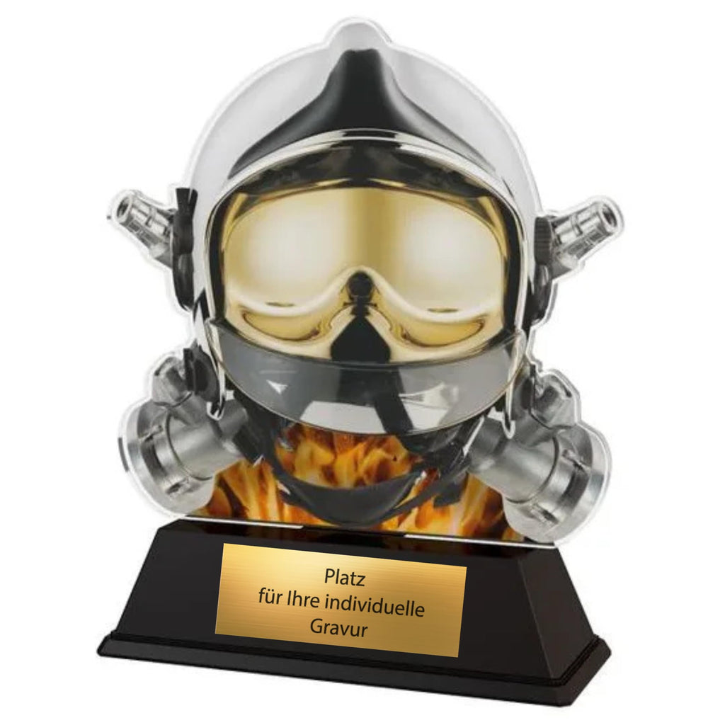 XS Acryl Feuerwehr Pokal 9 cm Hoch - Trophäe mit Gravurschild & Helm-Motiv