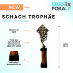 eberix · Schach Pokal · mit Wunschgravur · Trophäe mit Figuren & Brett Motiv · Siegerpokal für Schachturnier, Vereinsmeisterschaft, Denksport-Wettbewerb · personalisierbar ·