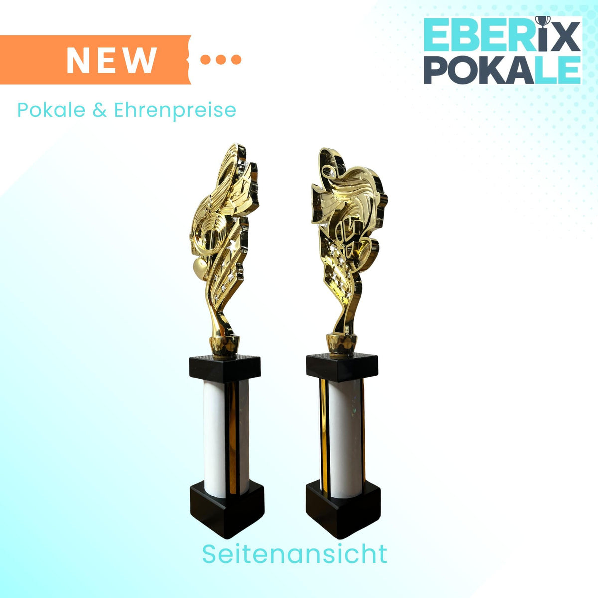 eberix · Musik Notenschlüssel Pokal · mit Wunschgravur · Trophäe mit weißer Glanzsäule · Pokal für Musikwettbewerb, Band, Chor, Musikschule, Vereinsauszeichnung · personalisierbar ·