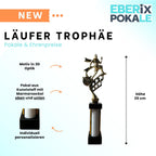 eberix · Laufsport Pokal · mit Wunschgravur · Trophäe mit weißer Glanzsäule · Siegerpokal für Laufwettkampf · Volkslauf · Sportfest Vereinsmeisterschaft · personalisierbar ·