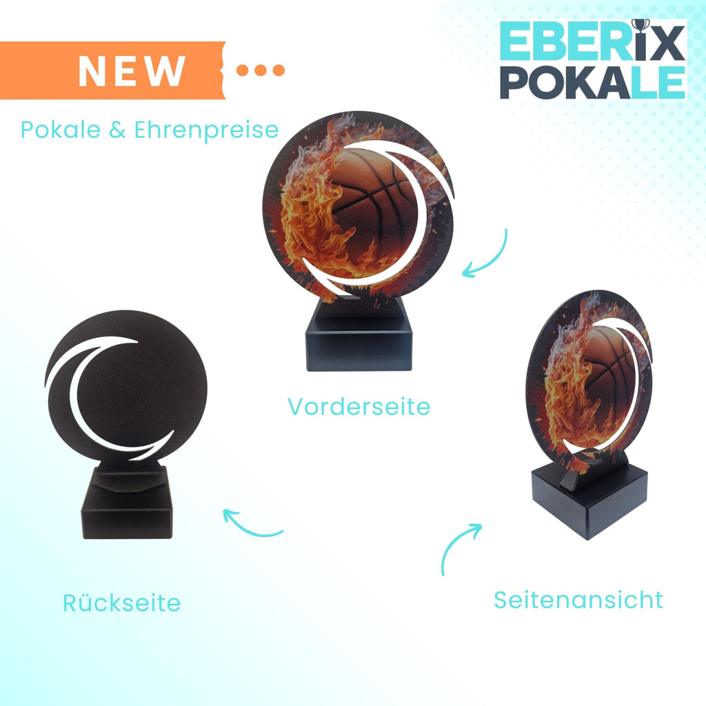 EBERiX POKALE – Basketball Award aus Metall 18 cm hoch – Basketball Motiv Trophäe mit Gravurschild – kein Plastik – Pokal für Turniere Wettkämpfe Siegerehrung Sportevents